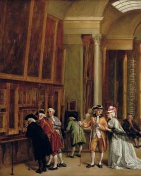 An Elegant Company In The Louvre, Paris Oil Painting by Leon Danseart