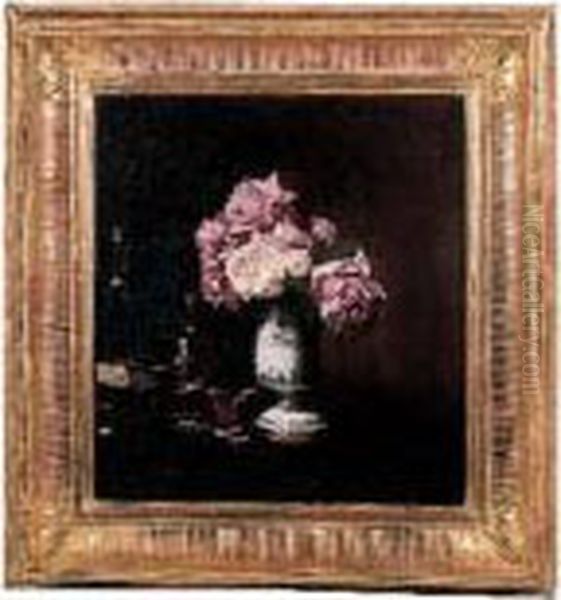 Bouquet De Roses Dans Un Vase En Faience Oil Painting by Edouard Dantan