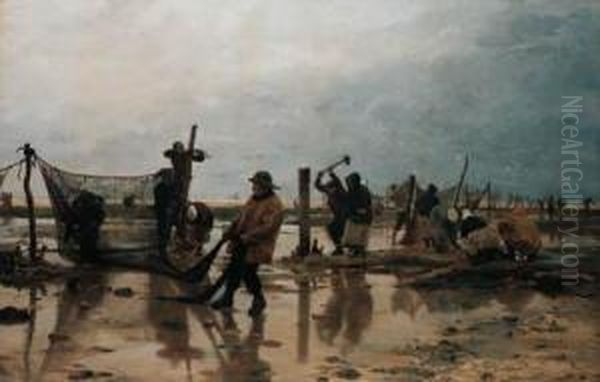 Fastening The Nets Oil Painting by Edouard Dantan