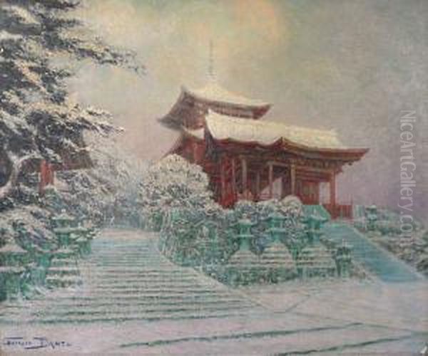 Un Templea Kyoto, Neige Oil Painting by Georges Dantu