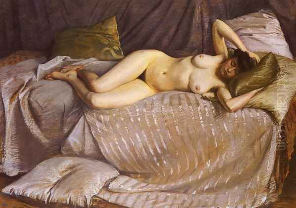 Femme Nue Etendue Sur Un Divan (Naked Woman Lying on a Couch) Oil Painting by Gustave Caillebotte