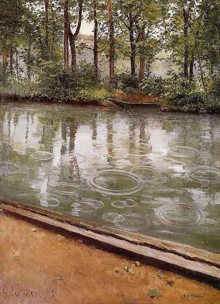 The Yerres Rain Aka Riverbank In The Rain Oil Painting by Gustave Caillebotte