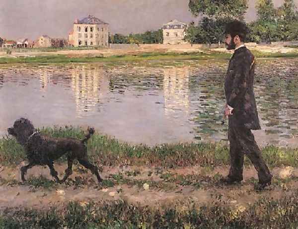 Richard Gallo And His Dog At Petit Gennevilliers Oil Painting by Gustave Caillebotte