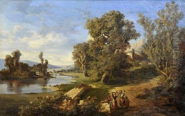 Landschaft Mit Figurenstaffage Oil Painting by Louis Emile Dardoize