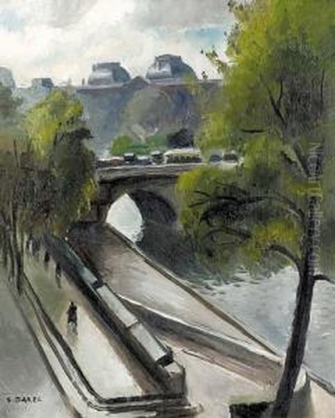 Sommerliche Partie An Der Seine In Paris. Oil Painting by Georges Darel