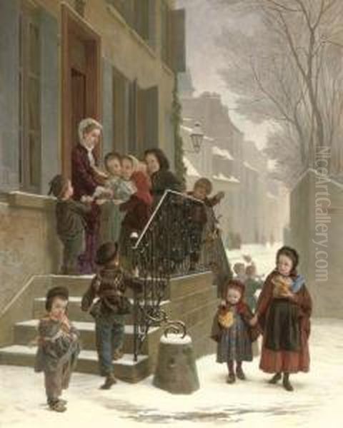 New Year's Day Oil Painting by Andre Henri Dargelas