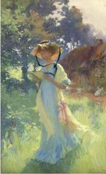 A Read In The Garden Oil Painting by Henri-Gaston Darien