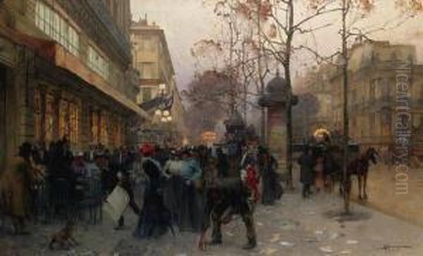 A Bustling Street Scene, Paris Oil Painting by Henri-Gaston Darien