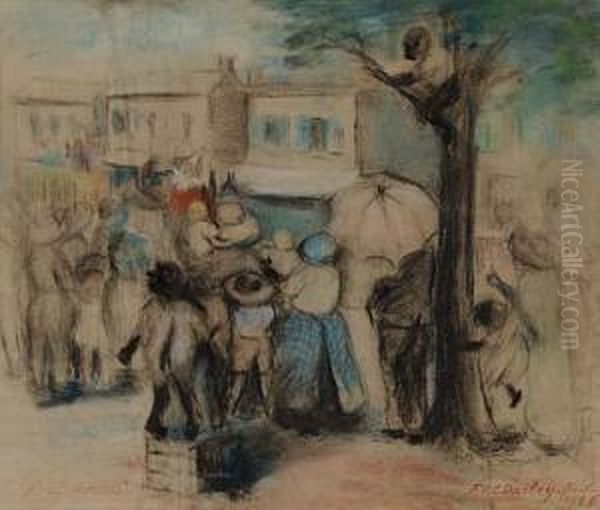 Watching A Parade With A Clown Oil Painting by Felix Octavius Carr Darley