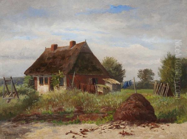 Bauernhaus In Sommerlicher Wiesenlandschaft. Oil Painting by Hugo Darnaut