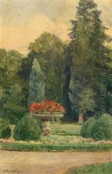 Blumenschale In Einem Park Oil Painting by Hugo Darnaut