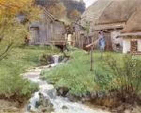 Altegebirgsmuhle Und Wildbach Oil Painting by Hugo Darnaut