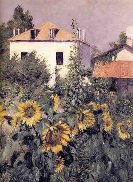 Sunflowers Garden At Petit Gennevilliers Oil Painting by Gustave Caillebotte