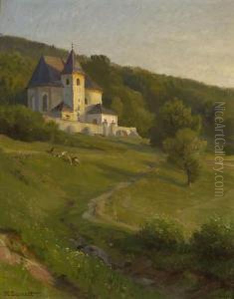 Baumlandschaft Mit Kirche. Oil Painting by Hugo Darnaut