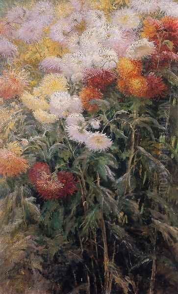 Chrysanthemums Garden At Petit Gennevilliers Oil Painting by Gustave Caillebotte