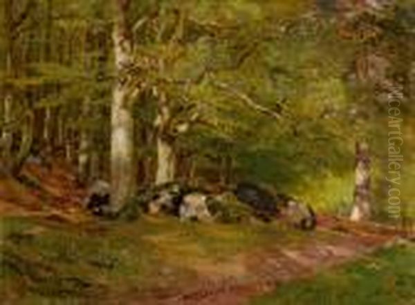 Waldweg Mit Reh Oil Painting by Hugo Darnaut