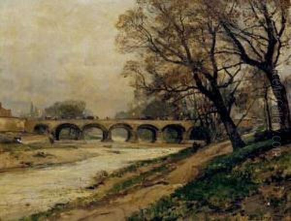 Landscape With River And Bridge Oil Painting by Hugo Darnaut