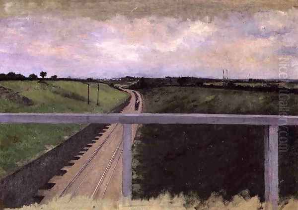 Landscape With Railway Tracks Oil Painting by Gustave Caillebotte