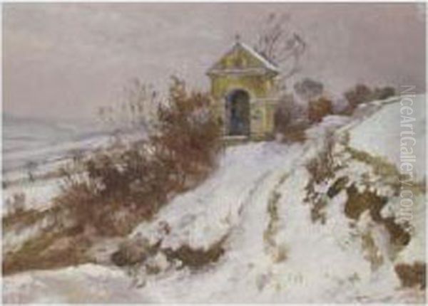 A Roadside Chapel In The Snow Oil Painting by Hugo Darnaut