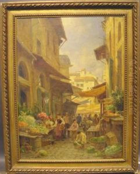 Flower Market In Bozen Oil Painting by Hugo Darnaut