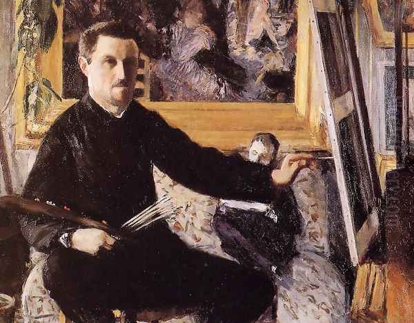 Self Portrait With Easel Oil Painting by Gustave Caillebotte