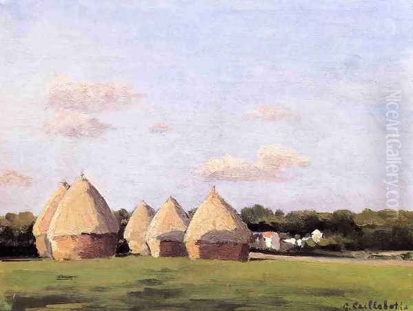 Harvest Landscape With Five Haystacks Oil Painting by Gustave Caillebotte