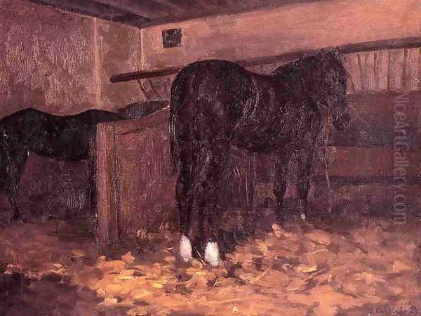 Horses In The Stable Oil Painting by Gustave Caillebotte