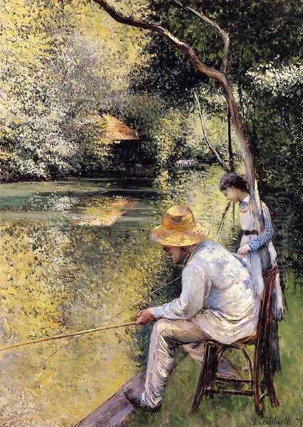 Fishing Oil Painting by Gustave Caillebotte