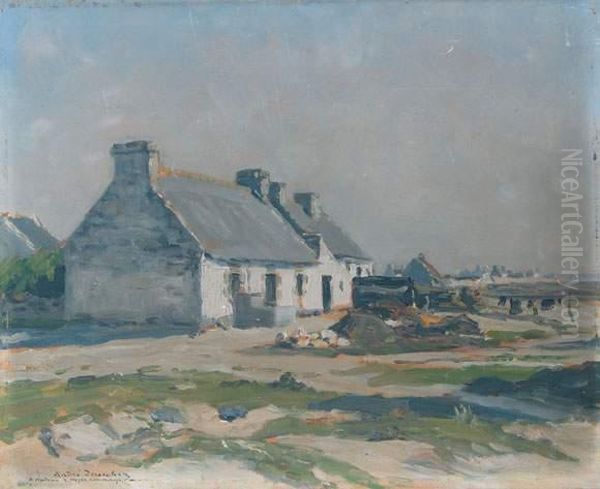  Maisons Au Bord De La Cote  Oil Painting by Andre Dauchez