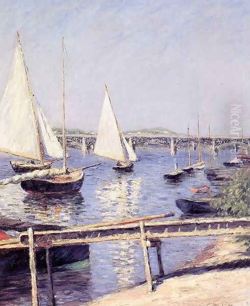 Sailboats In Argenteuil Oil Painting by Gustave Caillebotte