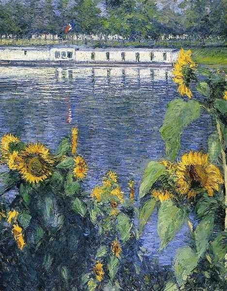 Sunflowers On The Banks Of The Seine Oil Painting by Gustave Caillebotte