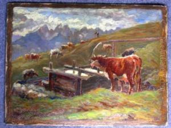 Mucche Al Pascolo In Alta Montagna Oil Painting by Marco Davanzo