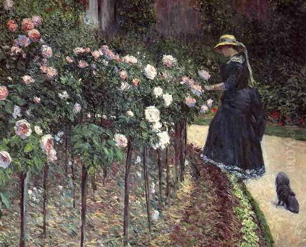 Roses Garden At Petit Gennevilliers Oil Painting by Gustave Caillebotte