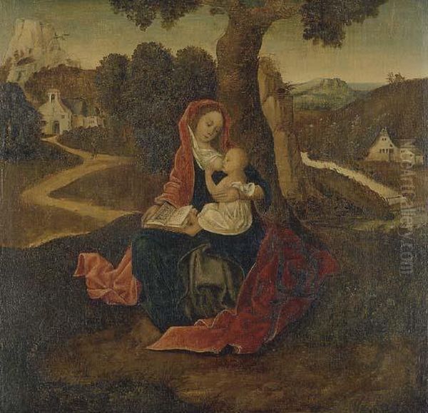 The Virgin And Child In A Landscape Oil Painting by Gerard David