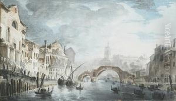 Venetian Canal With An Armorial Trophy Underneath The Mat Oil Painting by Giovanni David