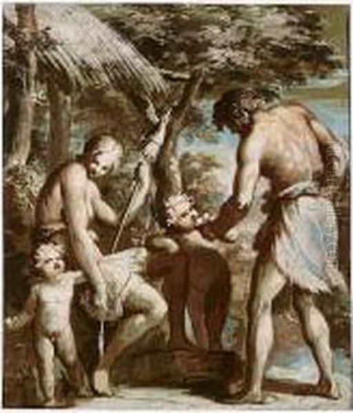 Adam And Eve With Cain And Abel Oil Painting by Giovanni David