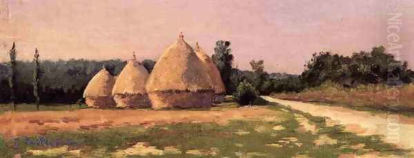 Landscape With Haystacks Oil Painting by Gustave Caillebotte