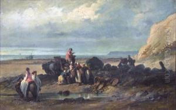 Dechargement Et Promenade Sur La Greve Enbretagne Oil Painting by Jules David