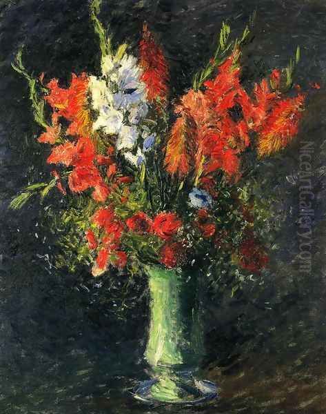 Vase Of Gladiolas Oil Painting by Gustave Caillebotte