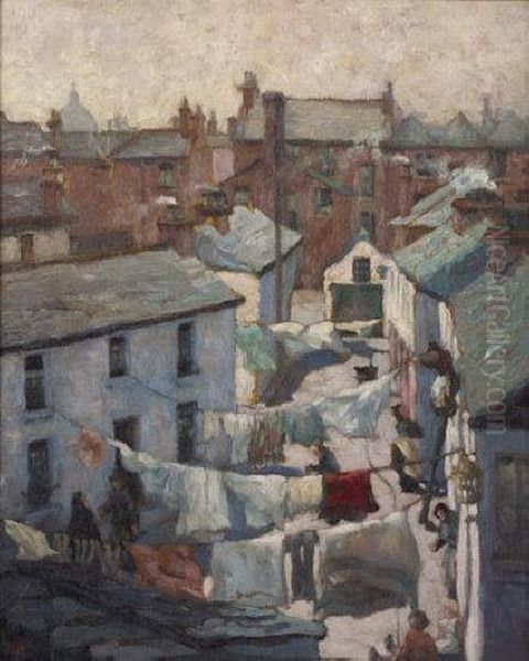 Hanging Out The Washing, Rathmines Back Streets Oil Painting by Lilian Lucy Davidson