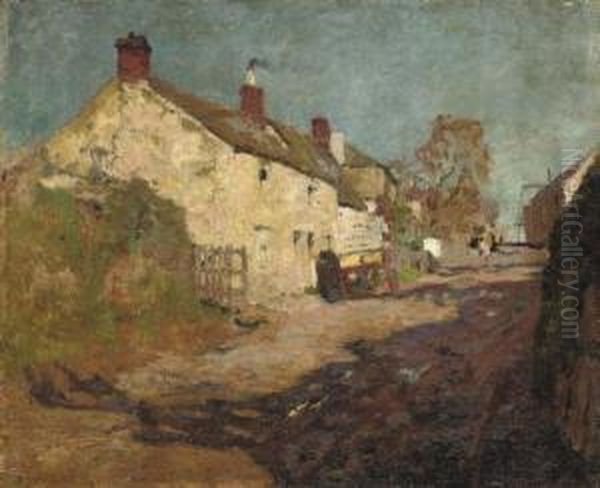 Village Street Oil Painting by David Davies