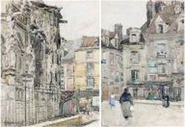 A Group Of Watercolours Of French Street Scenes Oil Painting by David Davies