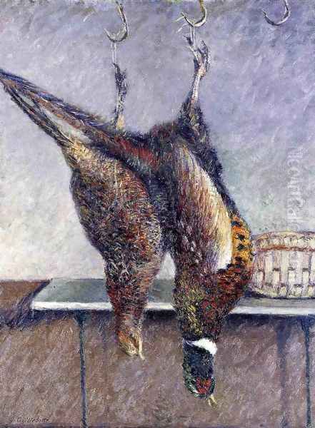 Two Hanging Pheasants Oil Painting by Gustave Caillebotte