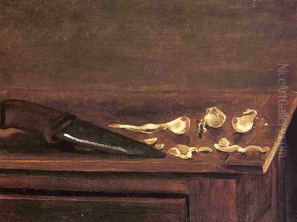 Garlic Cloves And Knife On The Corner Of A Table Oil Painting by Gustave Caillebotte