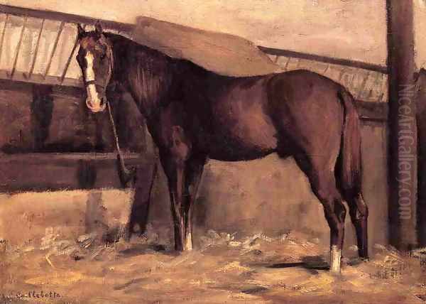 Yerres Reddish Bay Horse In The Stable Oil Painting by Gustave Caillebotte