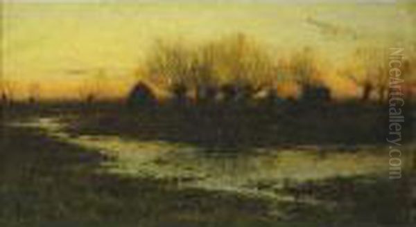 Evening, Winter Sky Oil Painting by Charles Harold Davis