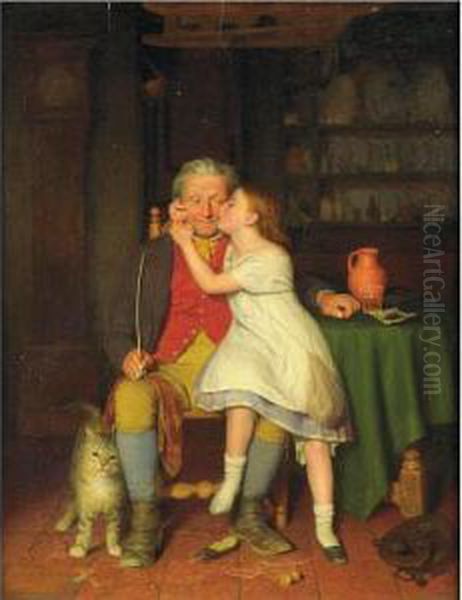 Kissing Grandpa Oil Painting by Edward Thompson Davis