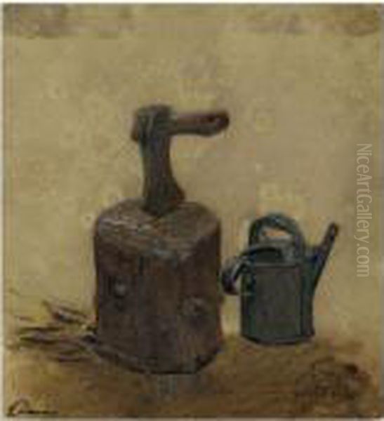 Study Of An Axe And A Watering Pot Oil Painting by Edward Thompson Davis