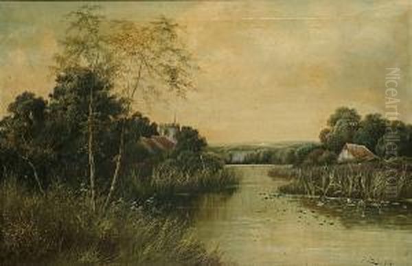 River Landscape Oil Painting by G. Davis