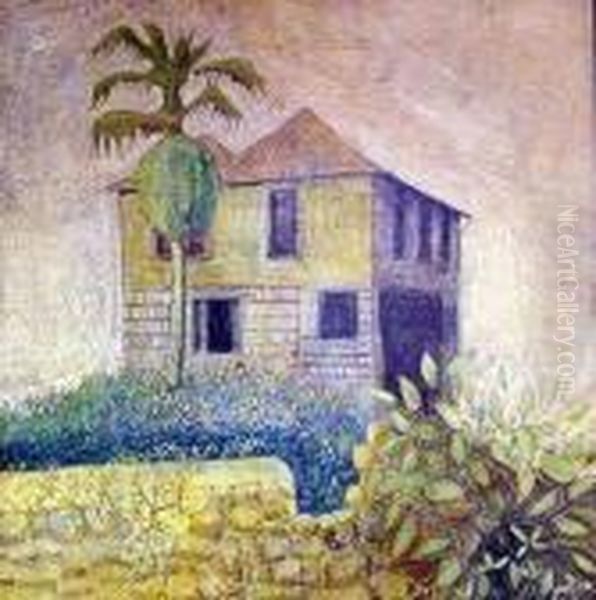 House With Palm Tree Oil Painting by G. Davis